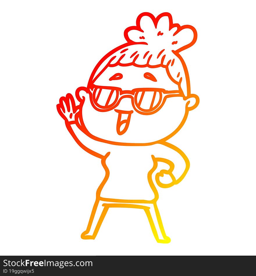 warm gradient line drawing cartoon happy woman wearing spectacles