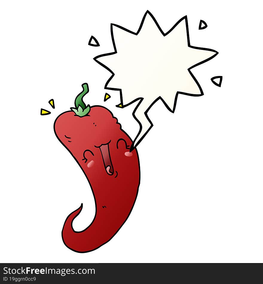 Cartoon Chili Pepper And Speech Bubble In Smooth Gradient Style