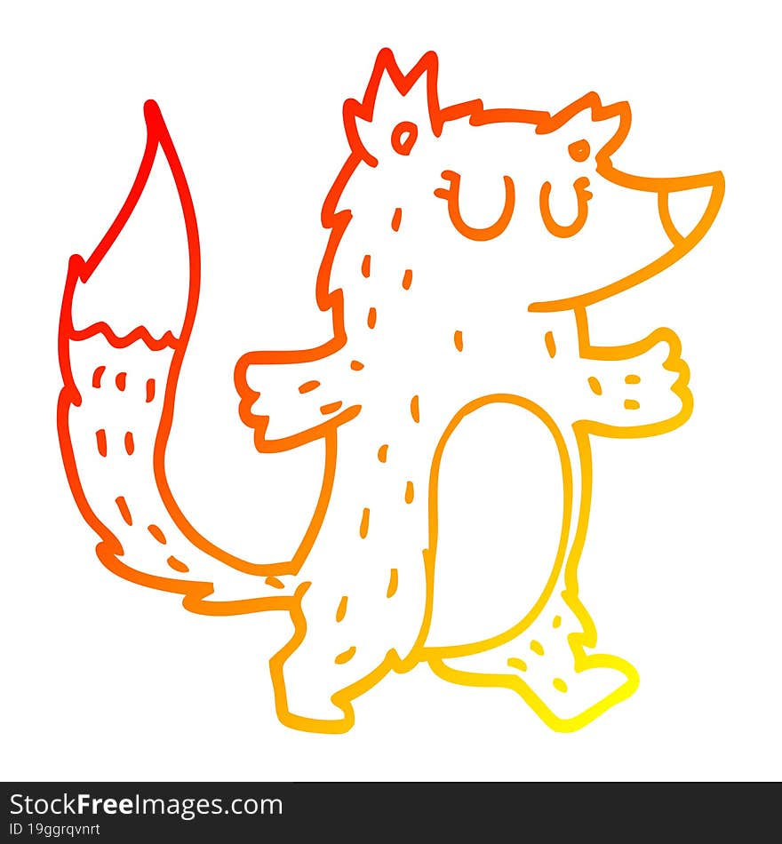 warm gradient line drawing cartoon wolf