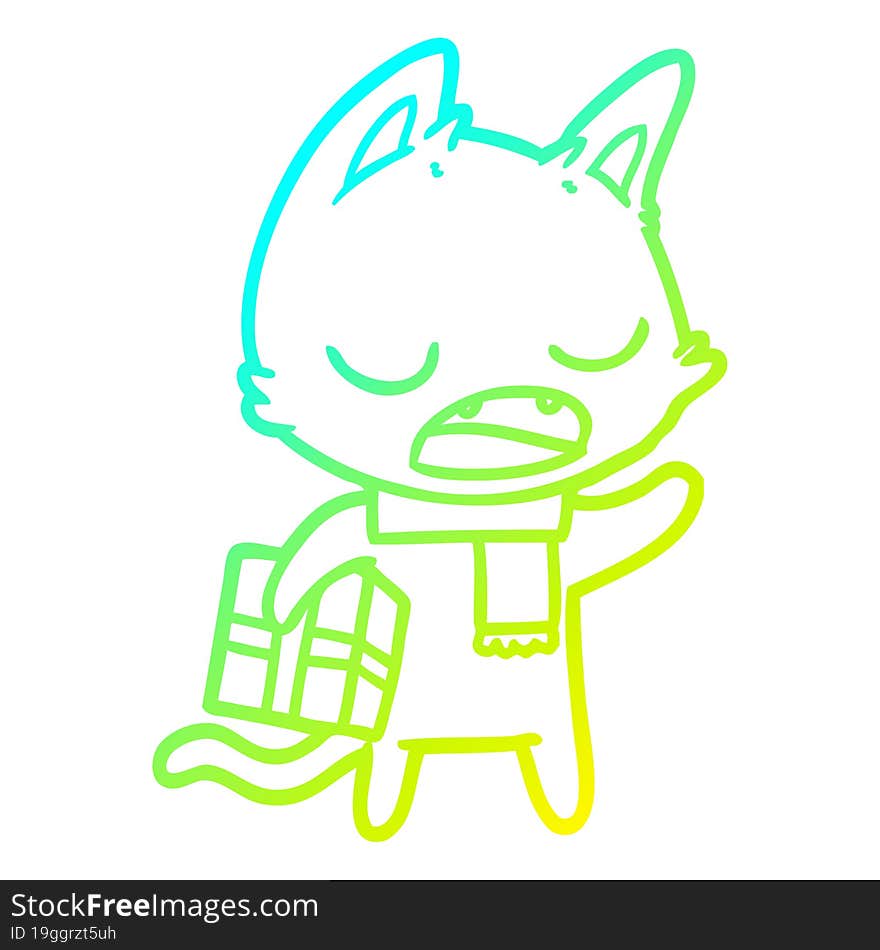 cold gradient line drawing of a talking cat cartoon