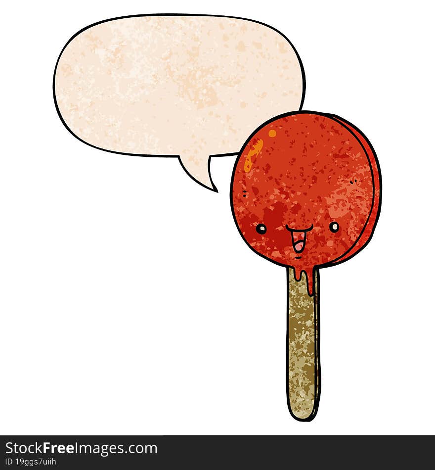 Cartoon Candy Lollipop And Speech Bubble In Retro Texture Style