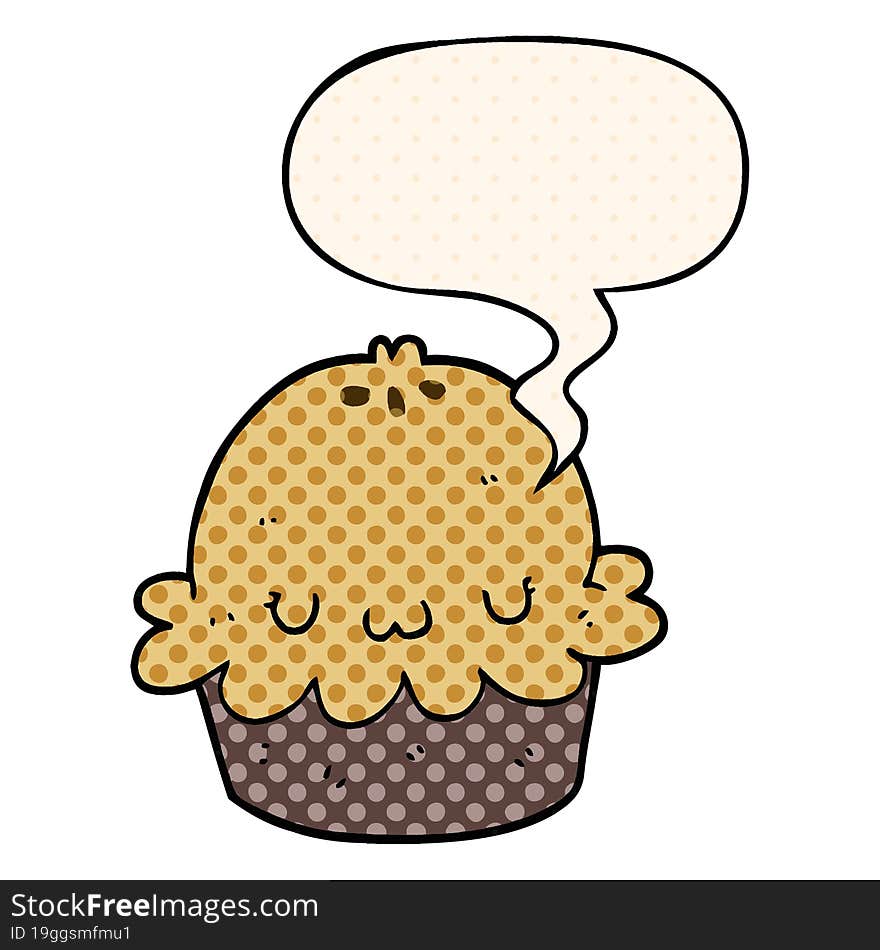 Cute Cartoon Pie And Speech Bubble In Comic Book Style