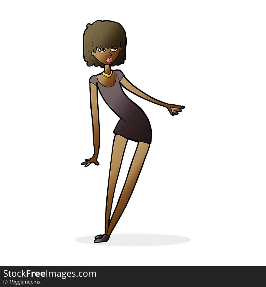 cartoon woman in dress leaning