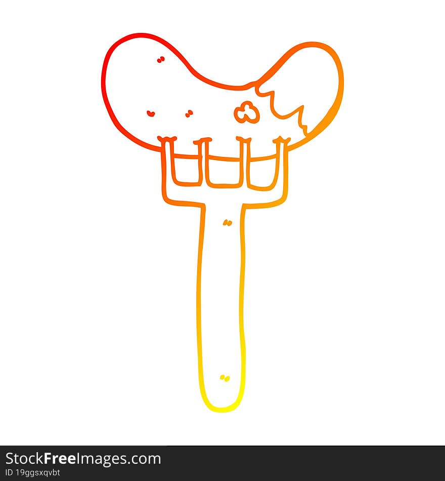 warm gradient line drawing cartoon sausage on fork