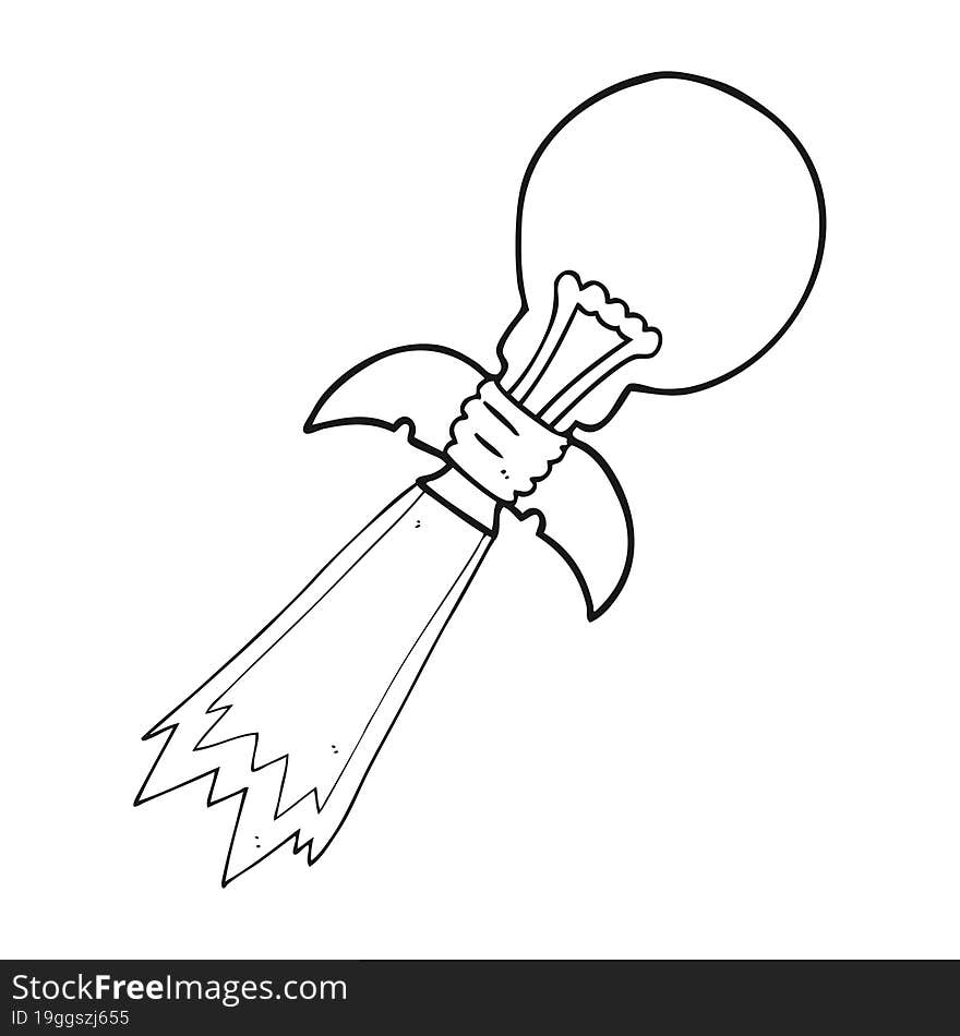 Black And White Cartoon Lightbulb Rocket Ship