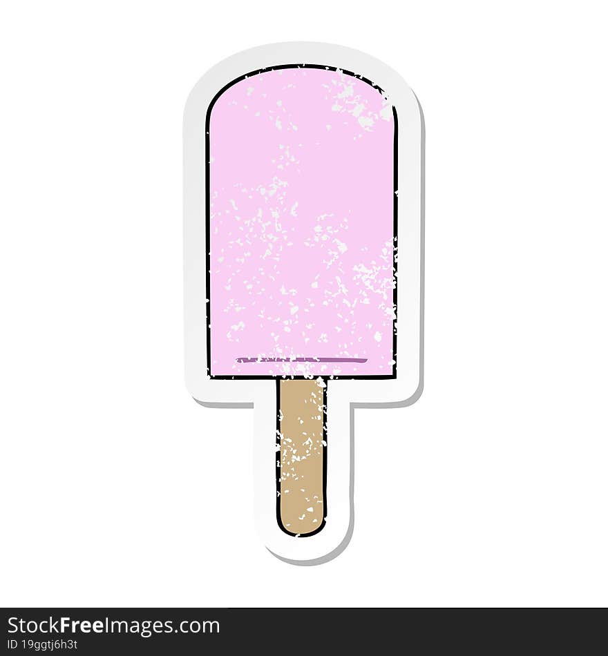 distressed sticker of a quirky hand drawn cartoon ice lolly