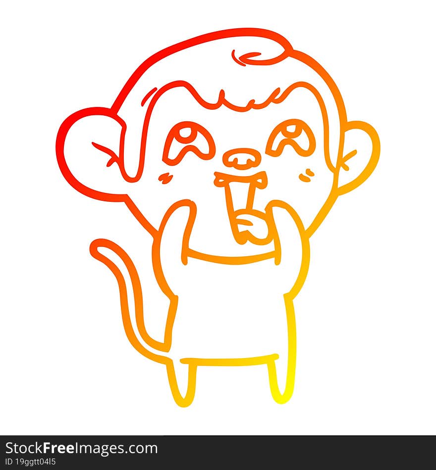 warm gradient line drawing of a crazy cartoon monkey