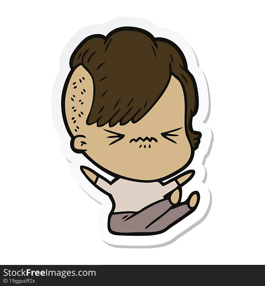 Sticker Of A Cartoon Annoyed Hipster Girl