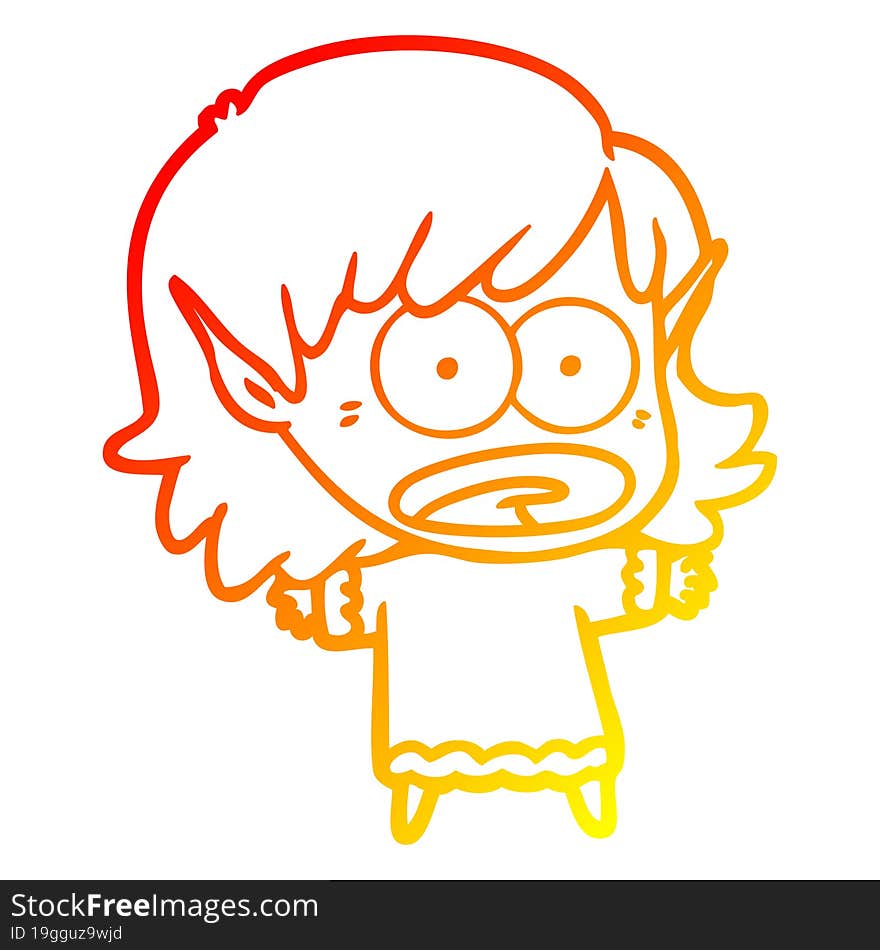 warm gradient line drawing cartoon shocked elf girl