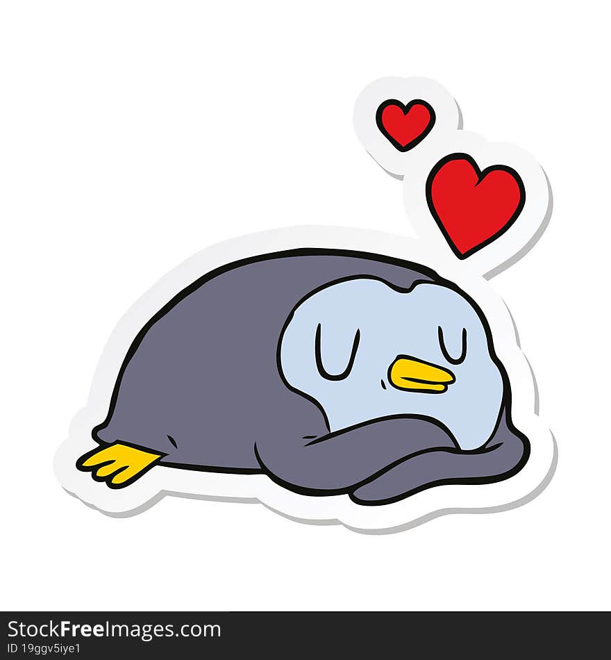 sticker of a cartoon penguin in love