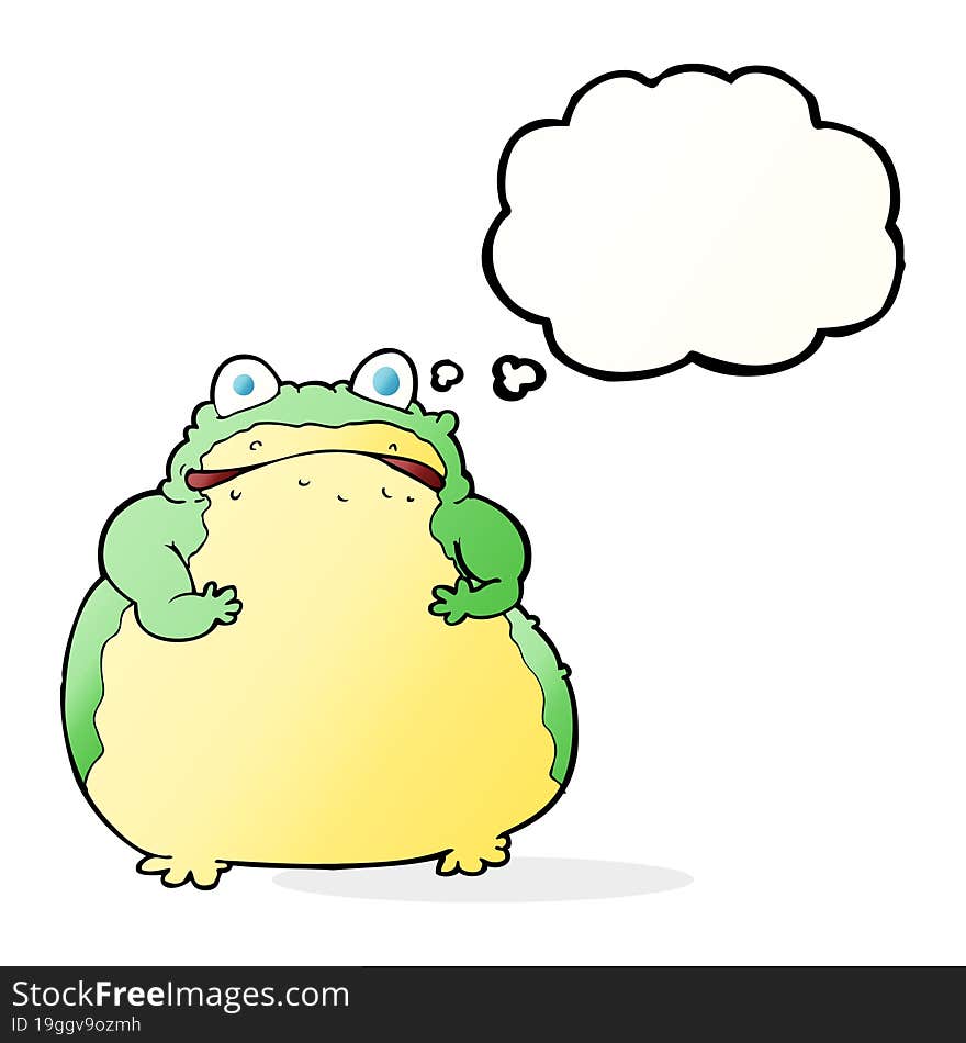 cartoon fat toad with thought bubble