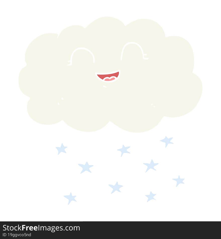 flat color illustration of a cartoon cloud snowing