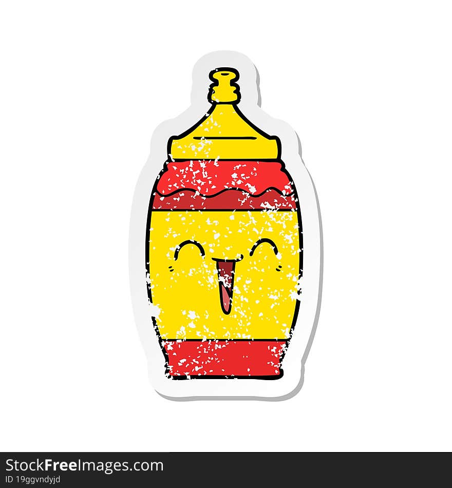 Distressed Sticker Of A Cartoon Happy Sports Drink