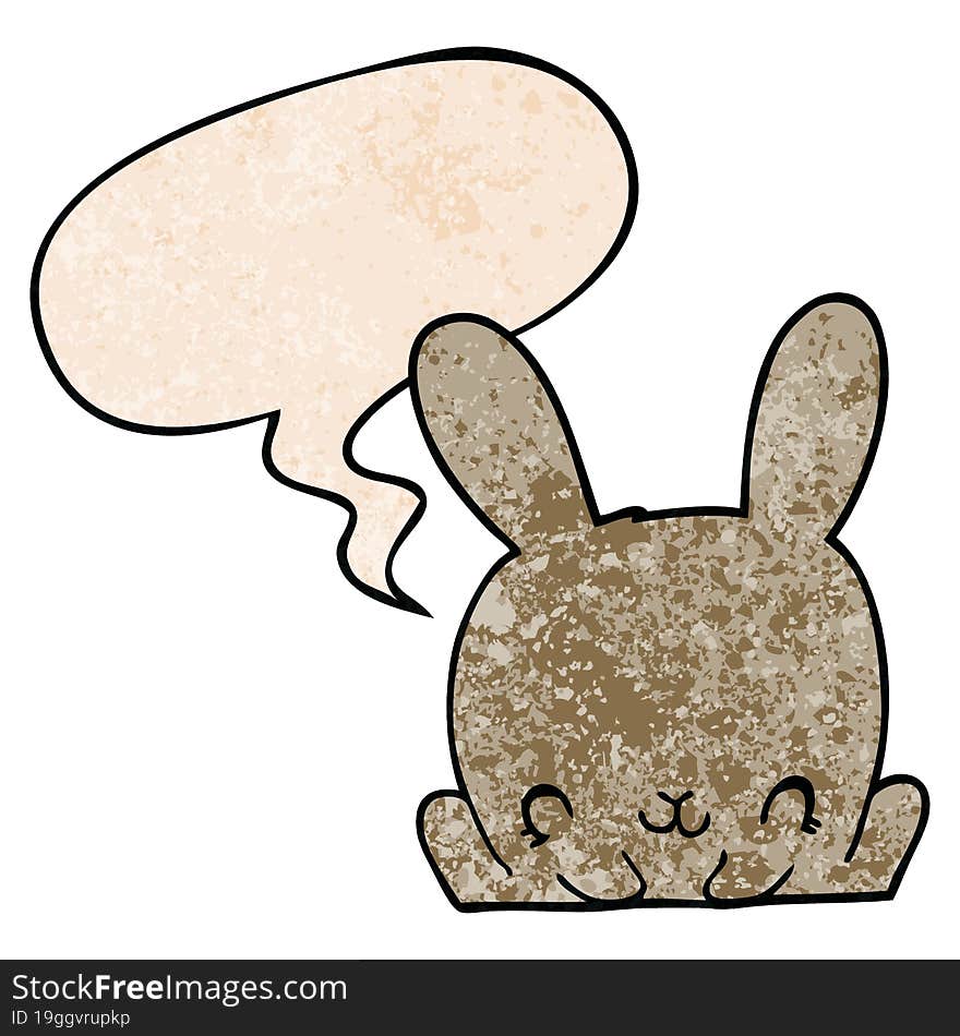 cartoon rabbit with speech bubble in retro texture style