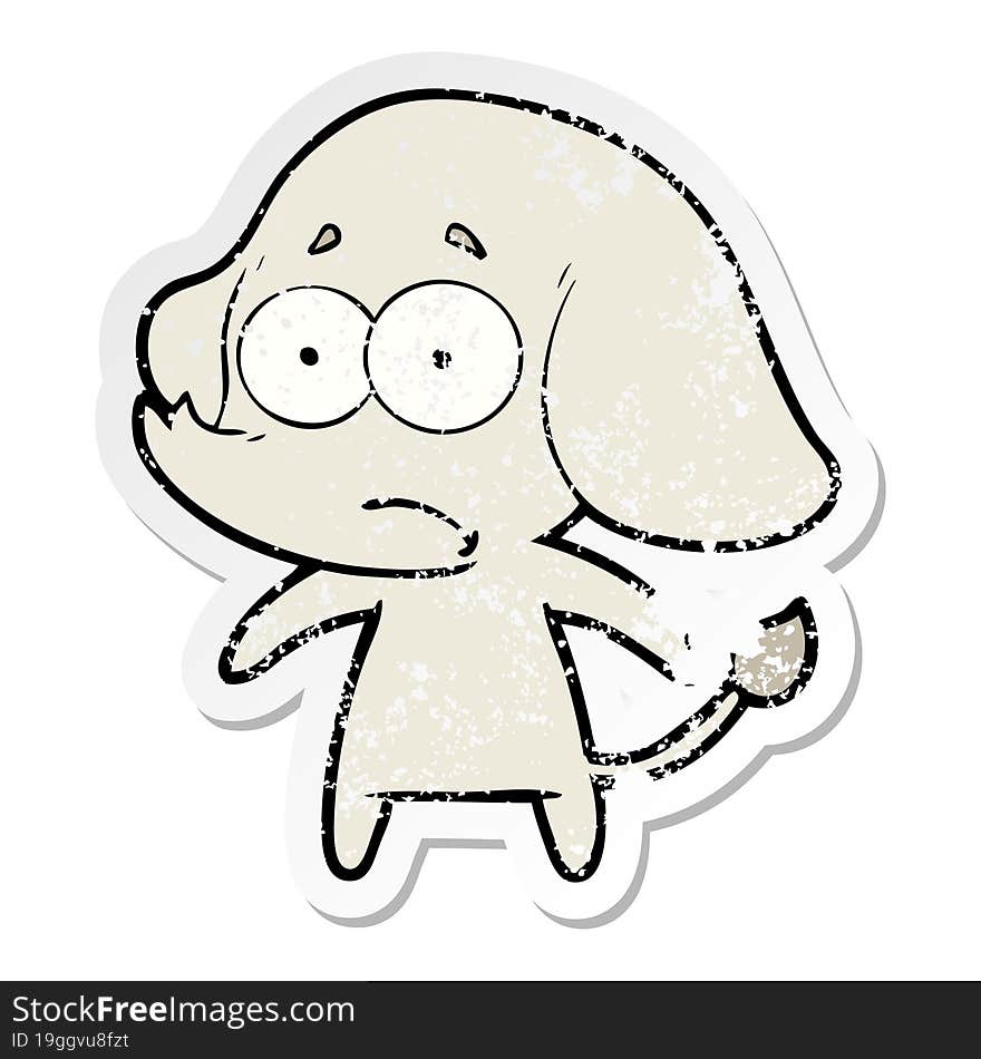 Distressed Sticker Of A Cartoon Unsure Elephant