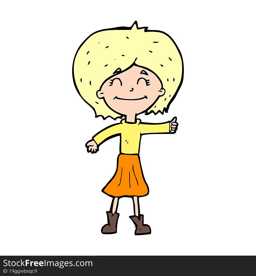 Cartoon Happy Girl Giving Thumbs Up Symbol