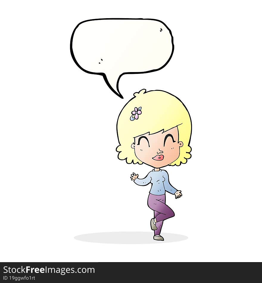 cartoon pretty woman dancing with speech bubble