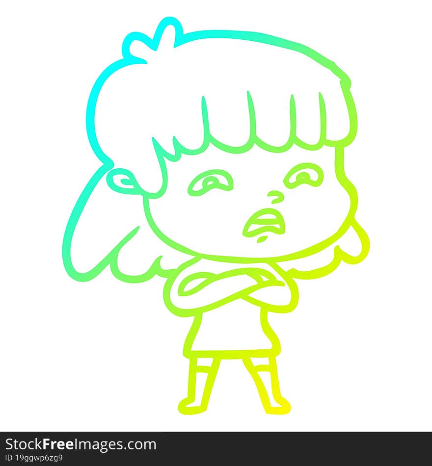 Cold Gradient Line Drawing Cartoon Worried Woman