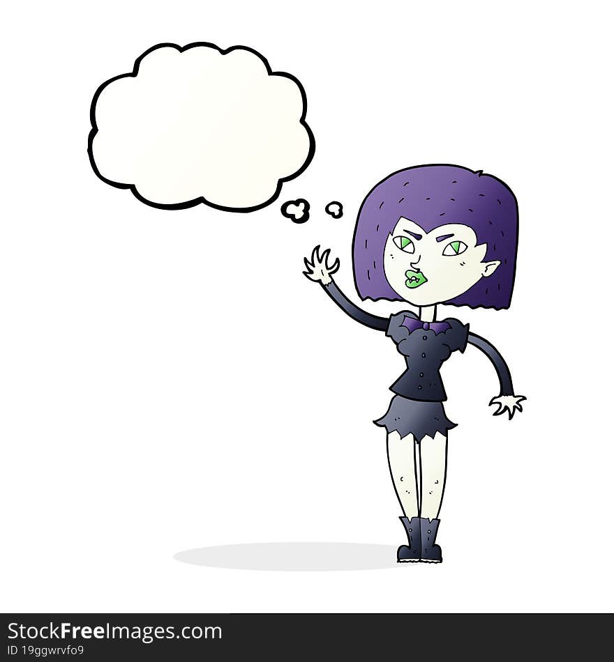 cartoon pretty vampire girl with thought bubble