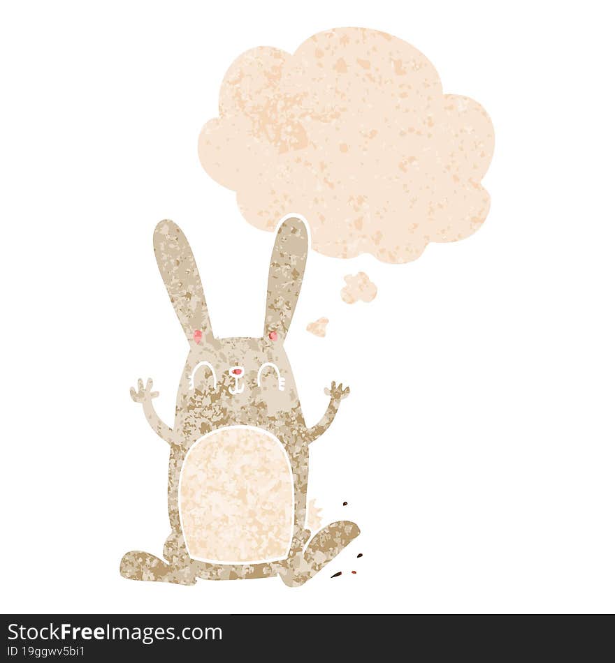 Cartoon Rabbit And Thought Bubble In Retro Textured Style