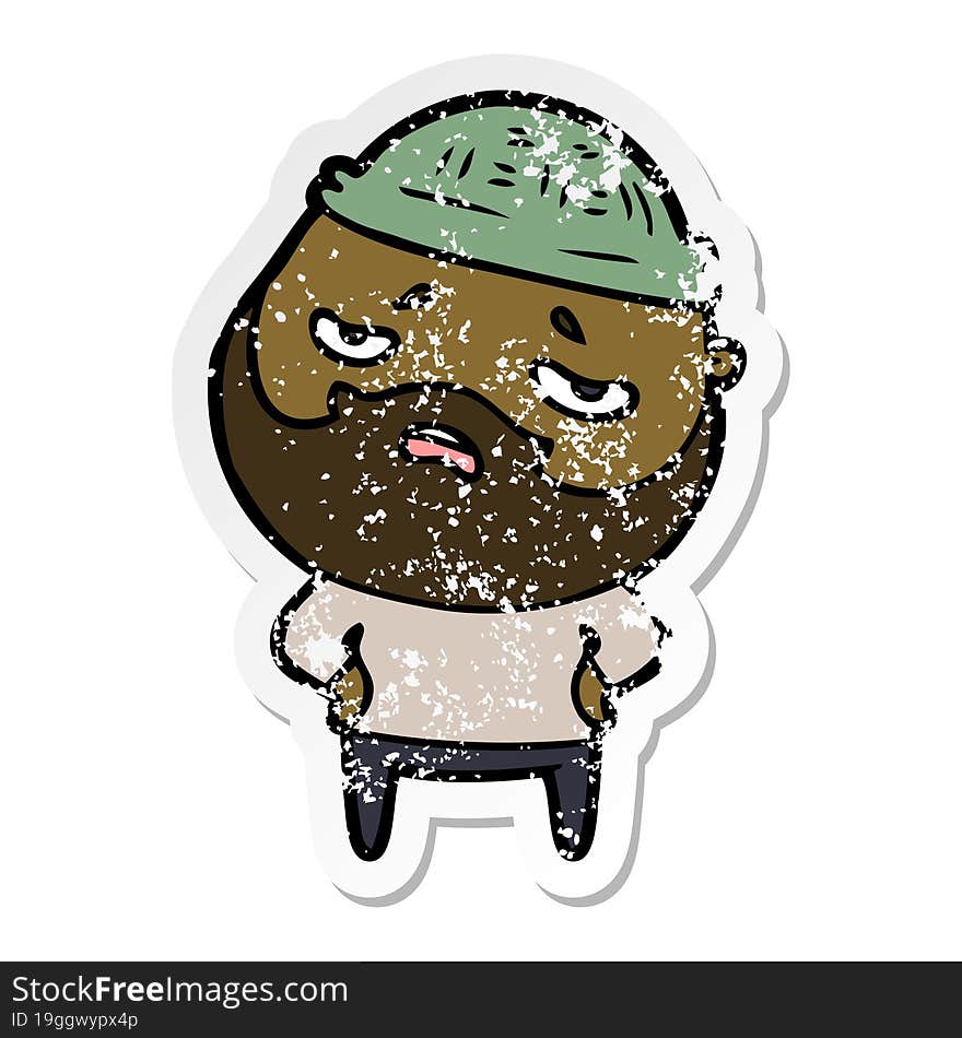 distressed sticker of a cartoon worried man with beard