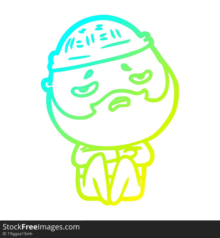 cold gradient line drawing of a cartoon worried man with beard