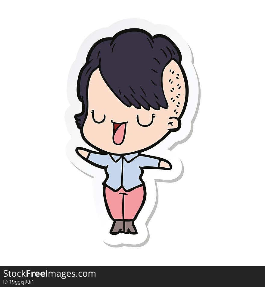 sticker of a cute cartoon girl with hipster haircut