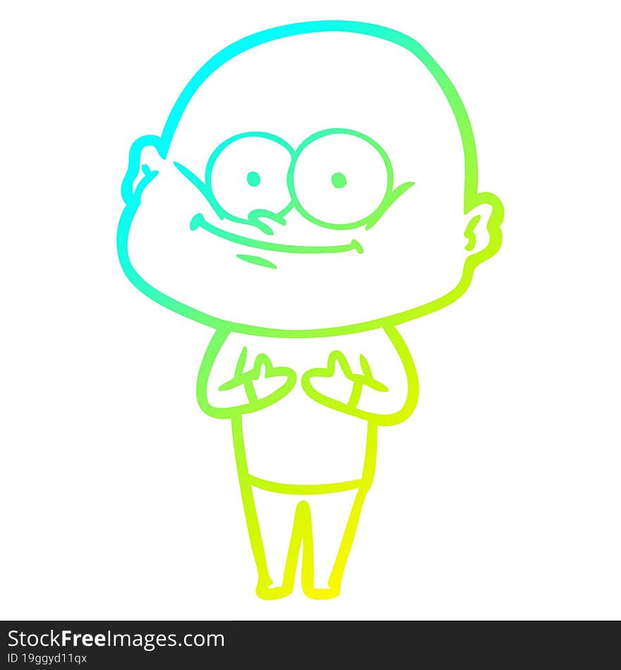 Cold Gradient Line Drawing Cartoon Bald Man Staring