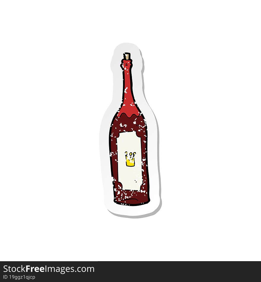 Retro Distressed Sticker Of A Cartoon Wine Bottle