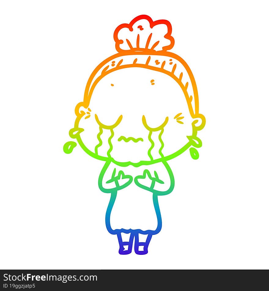 rainbow gradient line drawing cartoon crying old lady