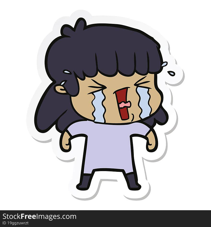 Sticker Of A Cartoon Woman In Tears