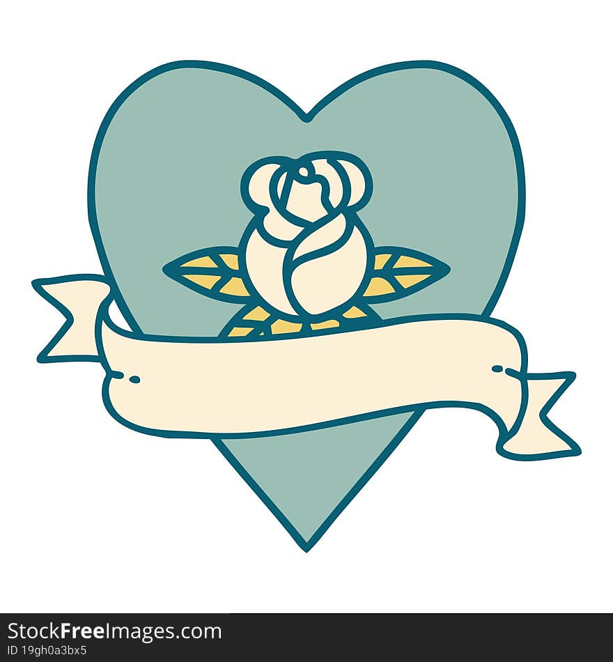 iconic tattoo style image of a heart rose and banner. iconic tattoo style image of a heart rose and banner