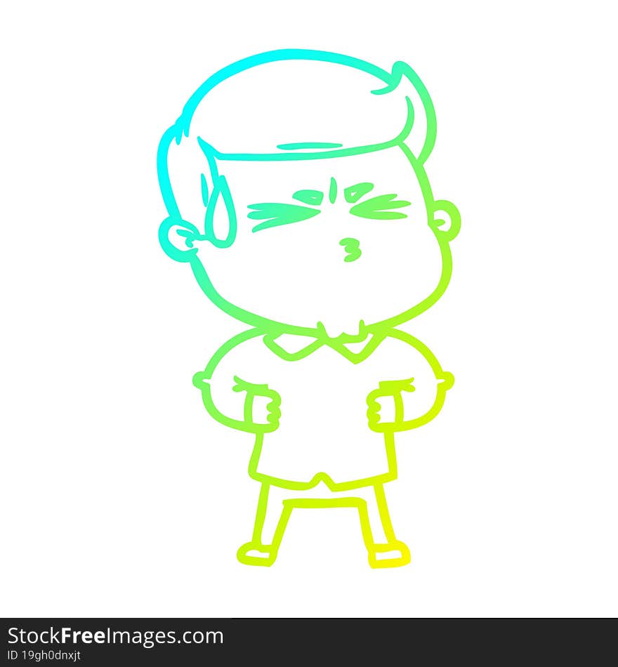 cold gradient line drawing cartoon man sweating