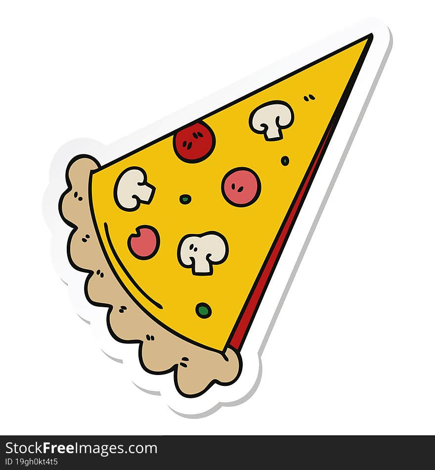 sticker of a quirky hand drawn cartoon slice of pizza