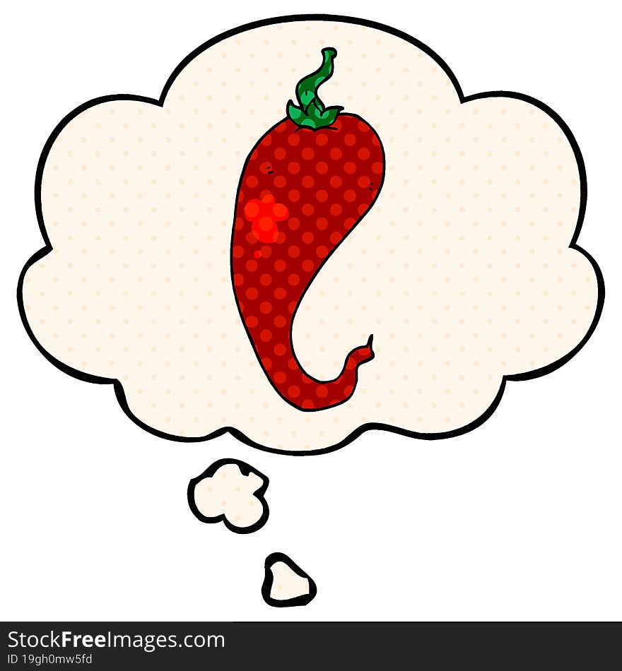 cartoon chili pepper and thought bubble in comic book style