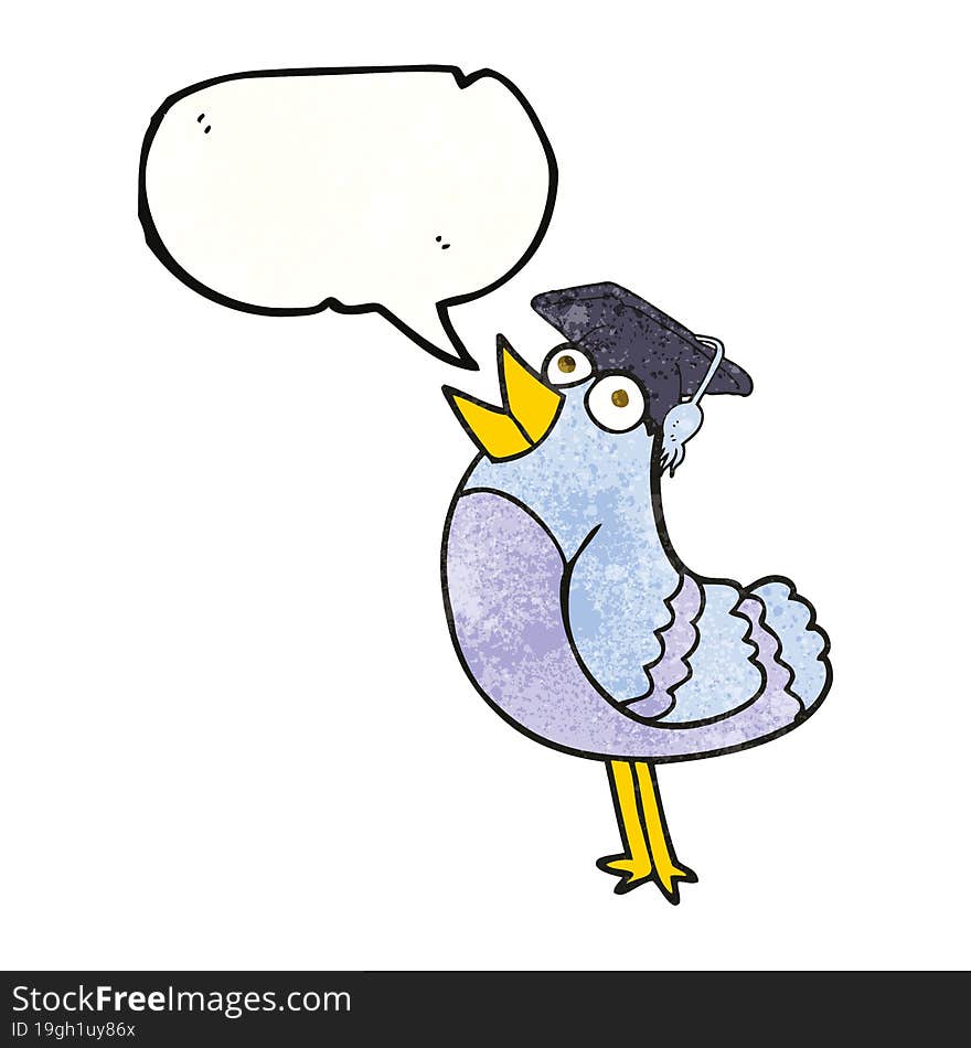 speech bubble textured cartoon bird wearing graduation cap