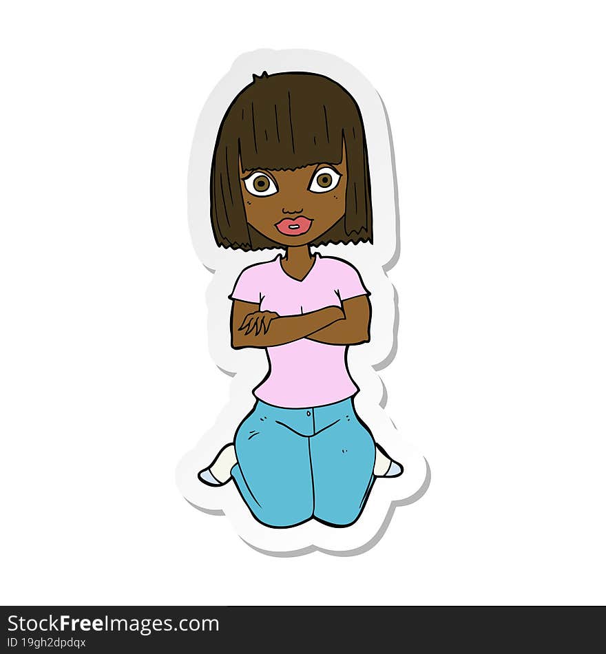 Sticker Of A Cartoon Woman Kneeling