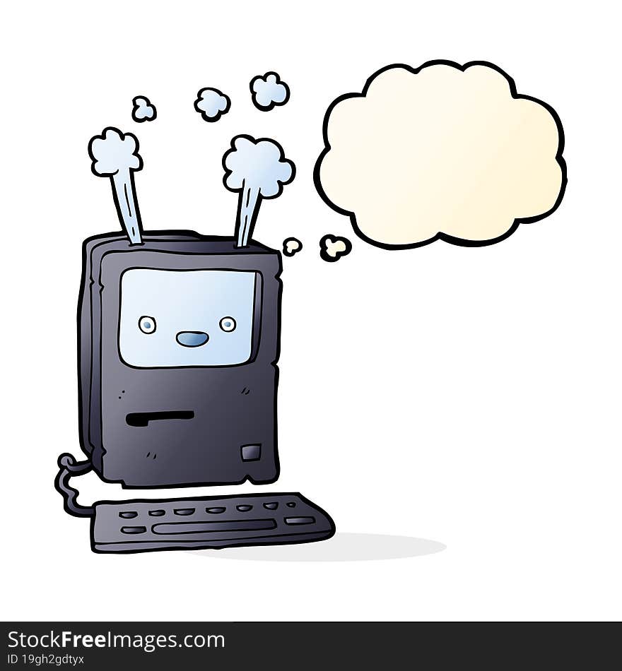 Cartoon Old Computer With Thought Bubble