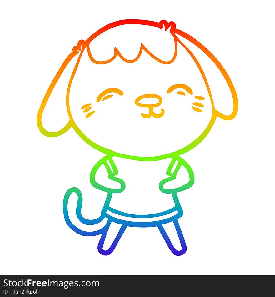 Rainbow Gradient Line Drawing Happy Cartoon Dog