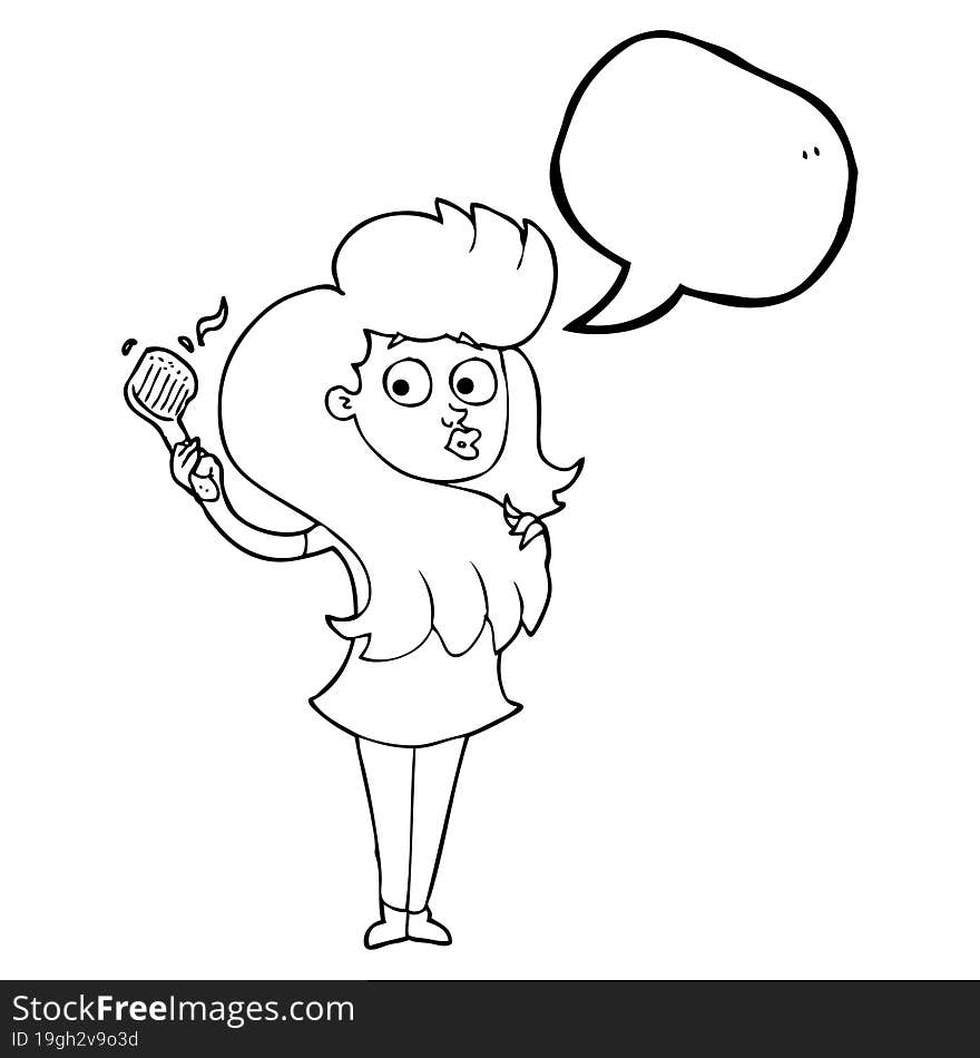 freehand drawn speech bubble cartoon woman brushing hair