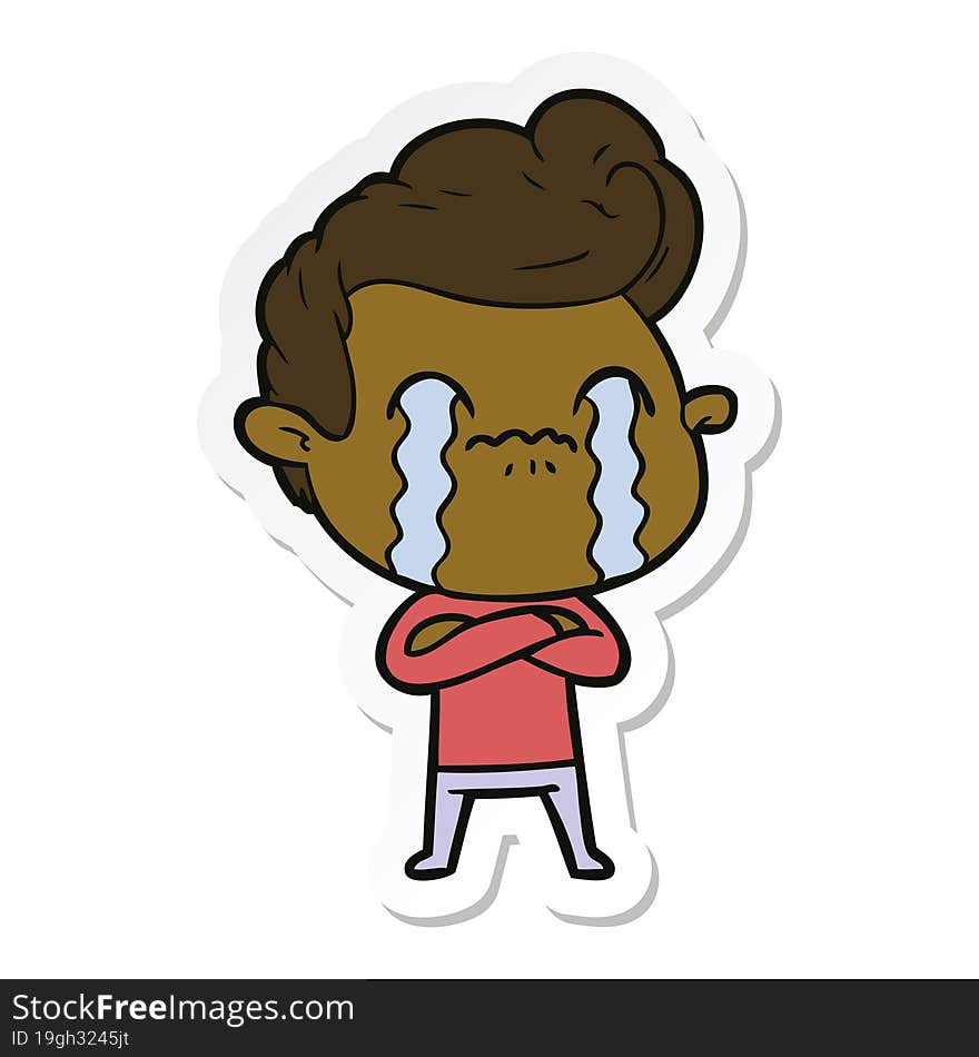 sticker of a cartoon man crying