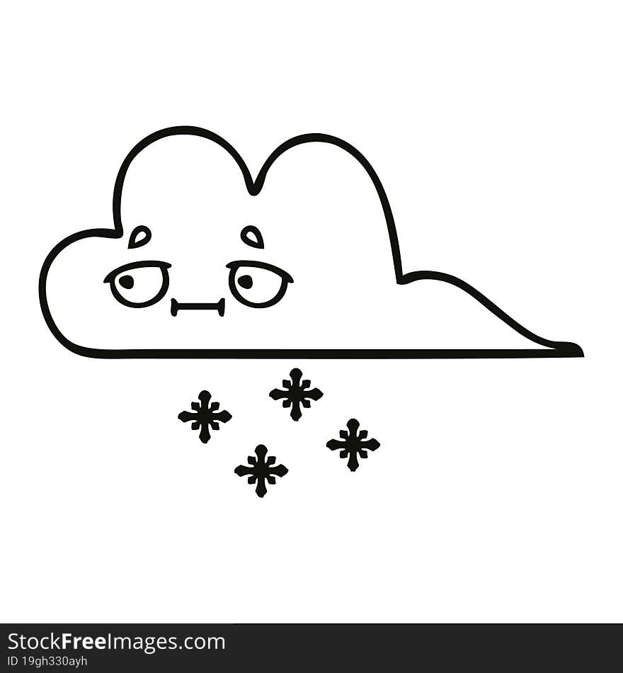 line drawing cartoon of a snow cloud