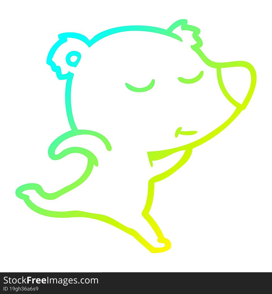 cold gradient line drawing happy cartoon polar bear running