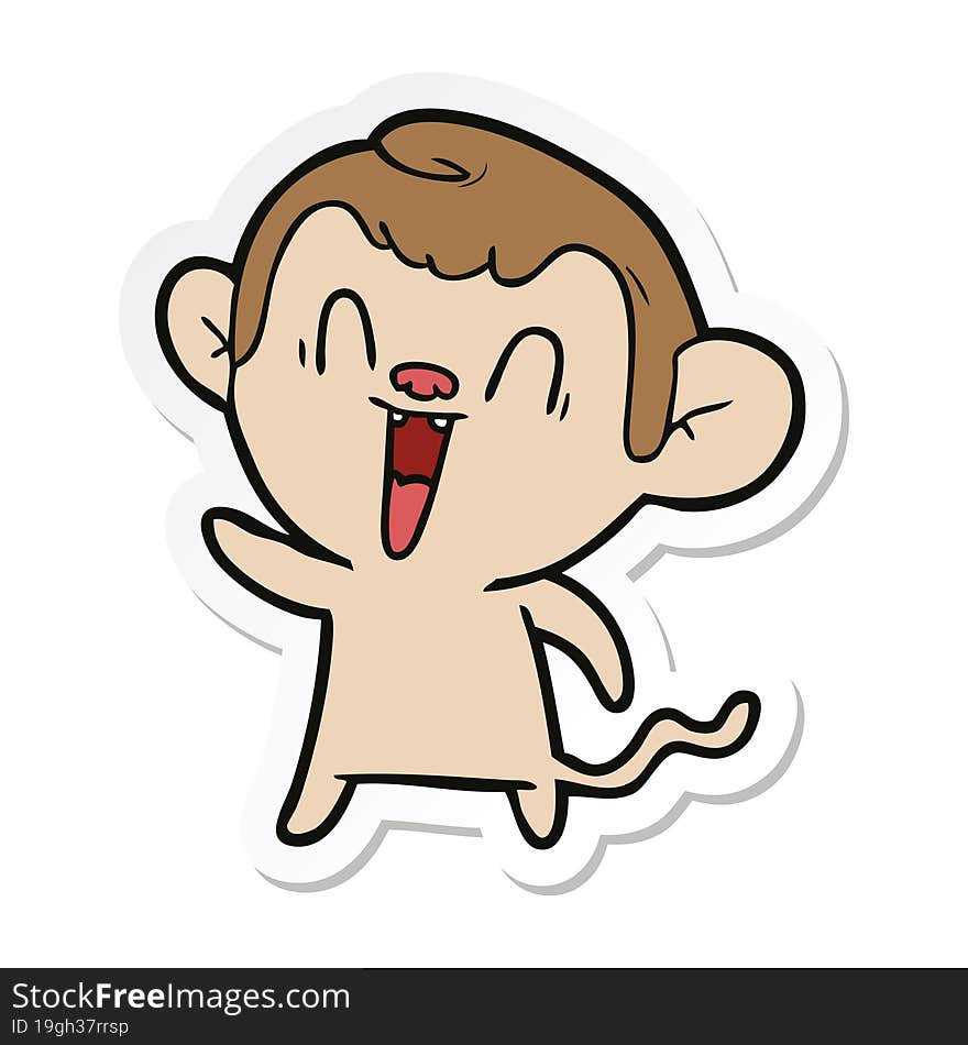 sticker of a cartoon laughing monkey