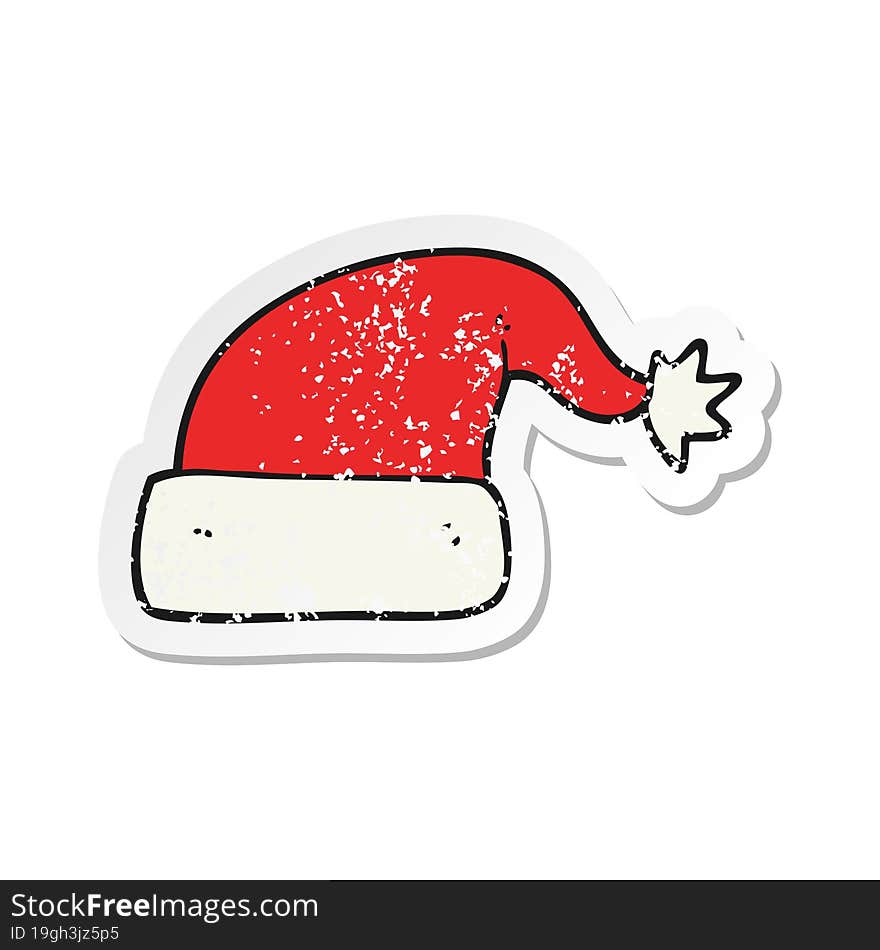 retro distressed sticker of a cartoon christmas hat