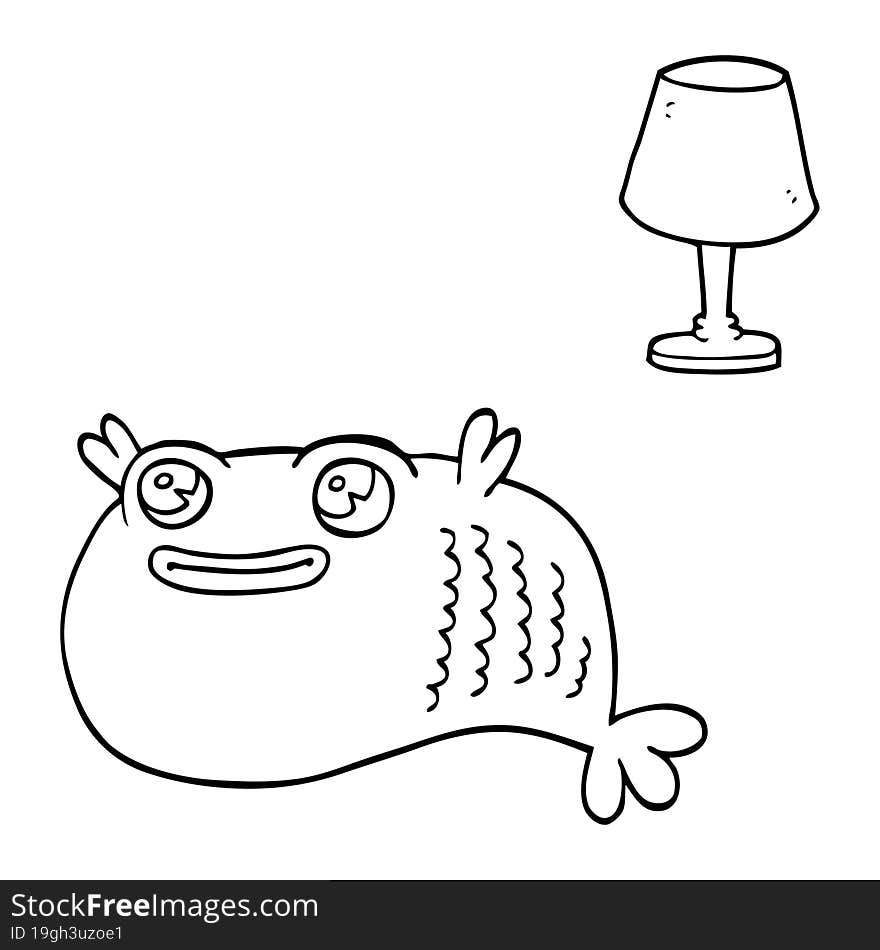 line drawing cartoon of a fish