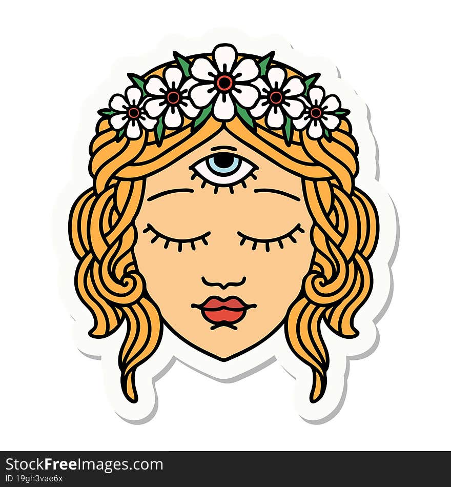 tattoo style sticker of female face