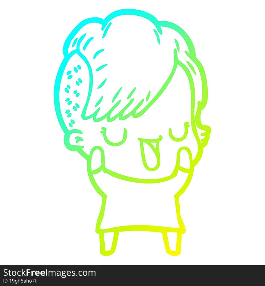 Cold Gradient Line Drawing Cute Cartoon Girl With Hipster Haircut