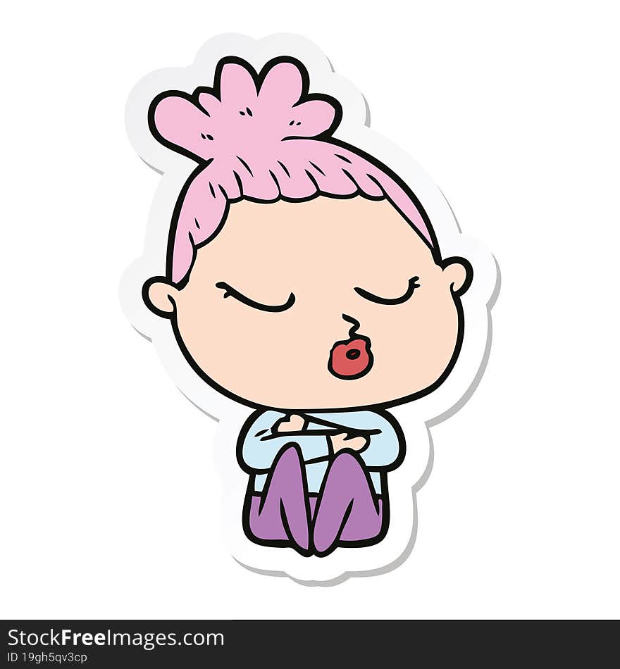 Sticker Of A Cartoon Calm Woman