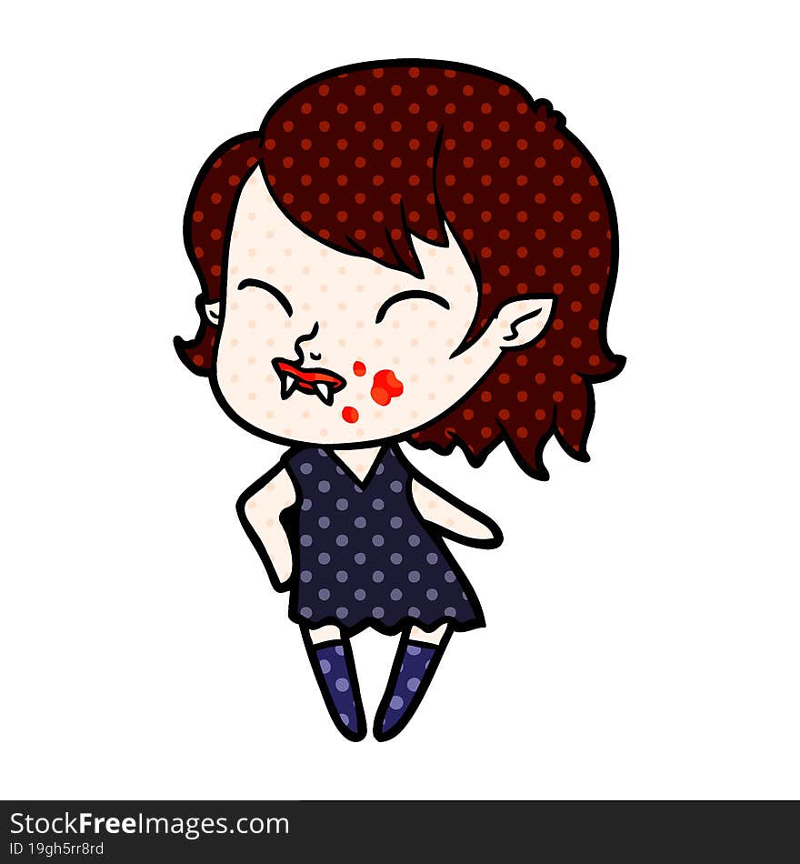 cartoon vampire girl with blood on cheek. cartoon vampire girl with blood on cheek